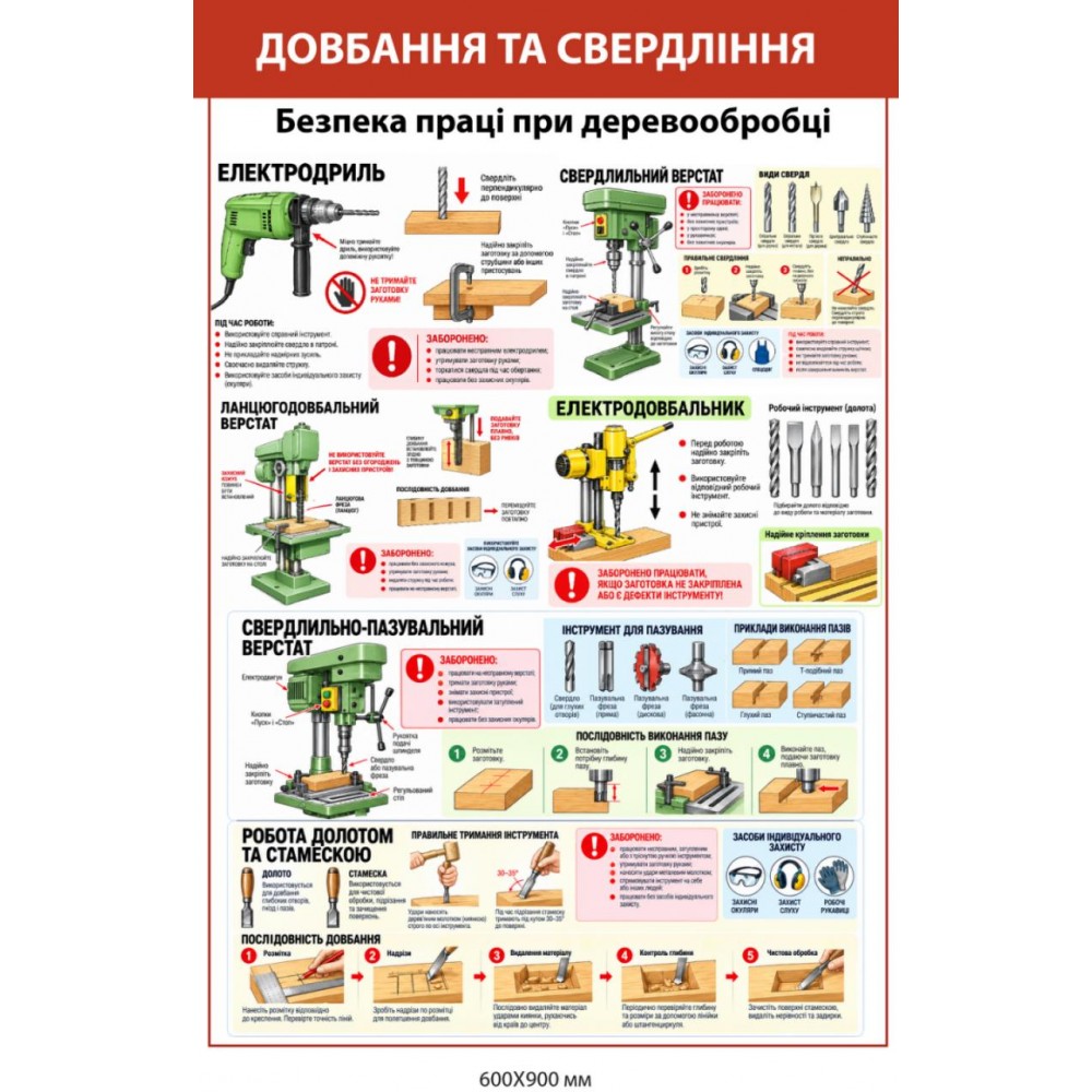 Стенд "Долбление и сверление. Безопасность труда при деревообработке"